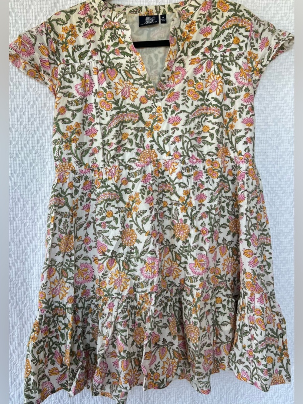Madison Mathews Folly Floral Tiered Mini Dress Cotton Sz M - Picture 3 of 9